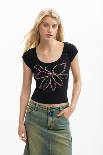 Desigual Women's Fitted flower t-shirt
