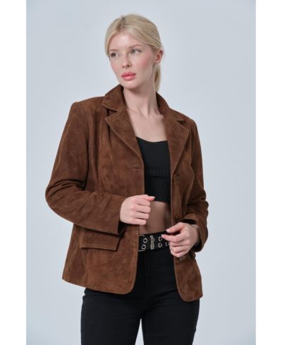 Furniq UK Women's Esther Chestnut Brown Suede Jacket