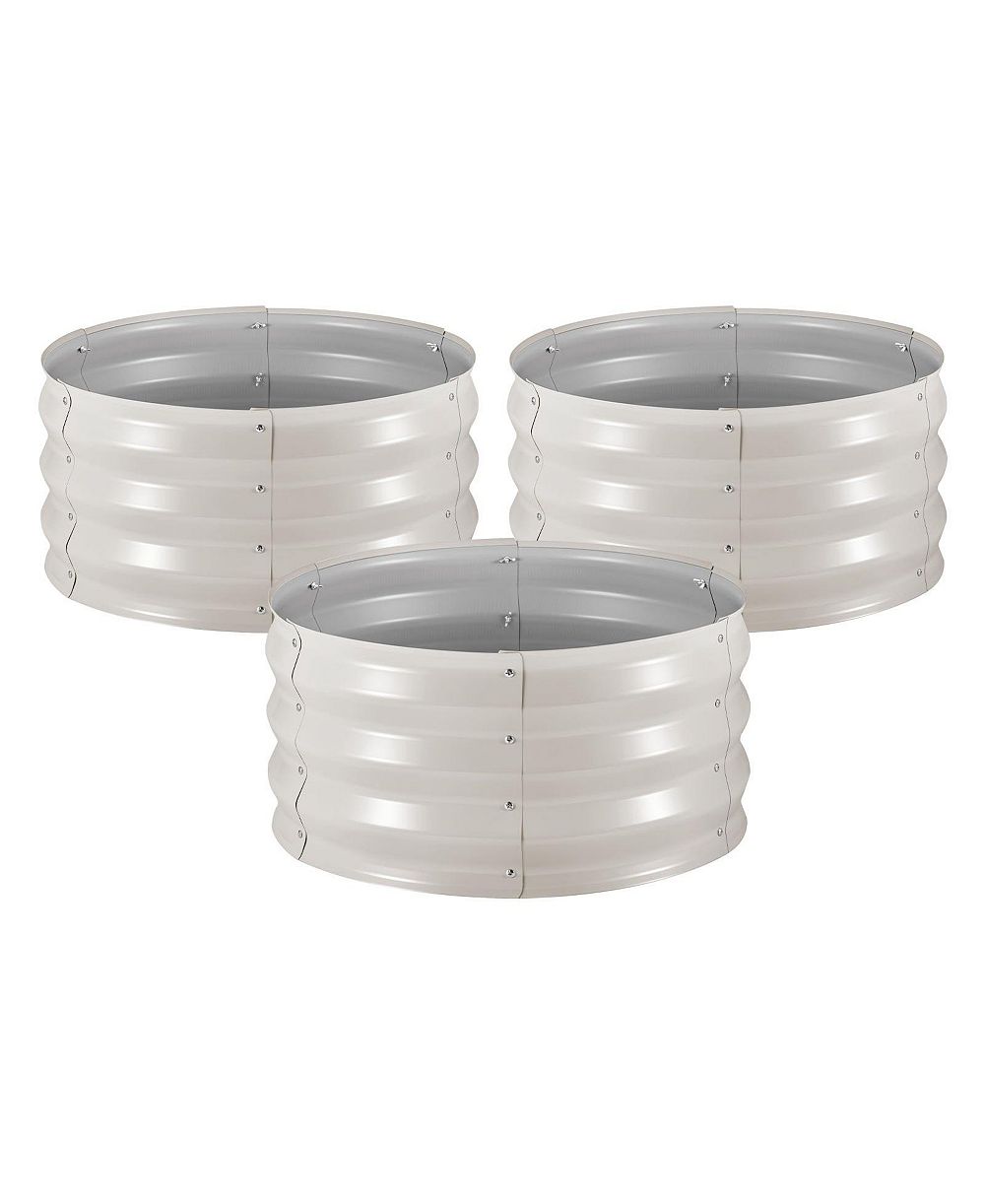 GOUUN 3-Piece Round Galvanized Raised Garden Bed Set, Alu-Zinc Planter Boxes