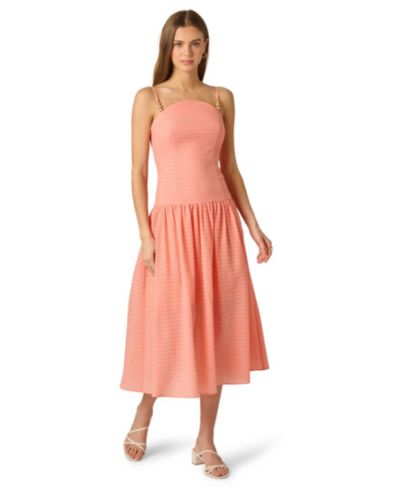 Adrianna Women's Seersucker Square Neck Midi Dress