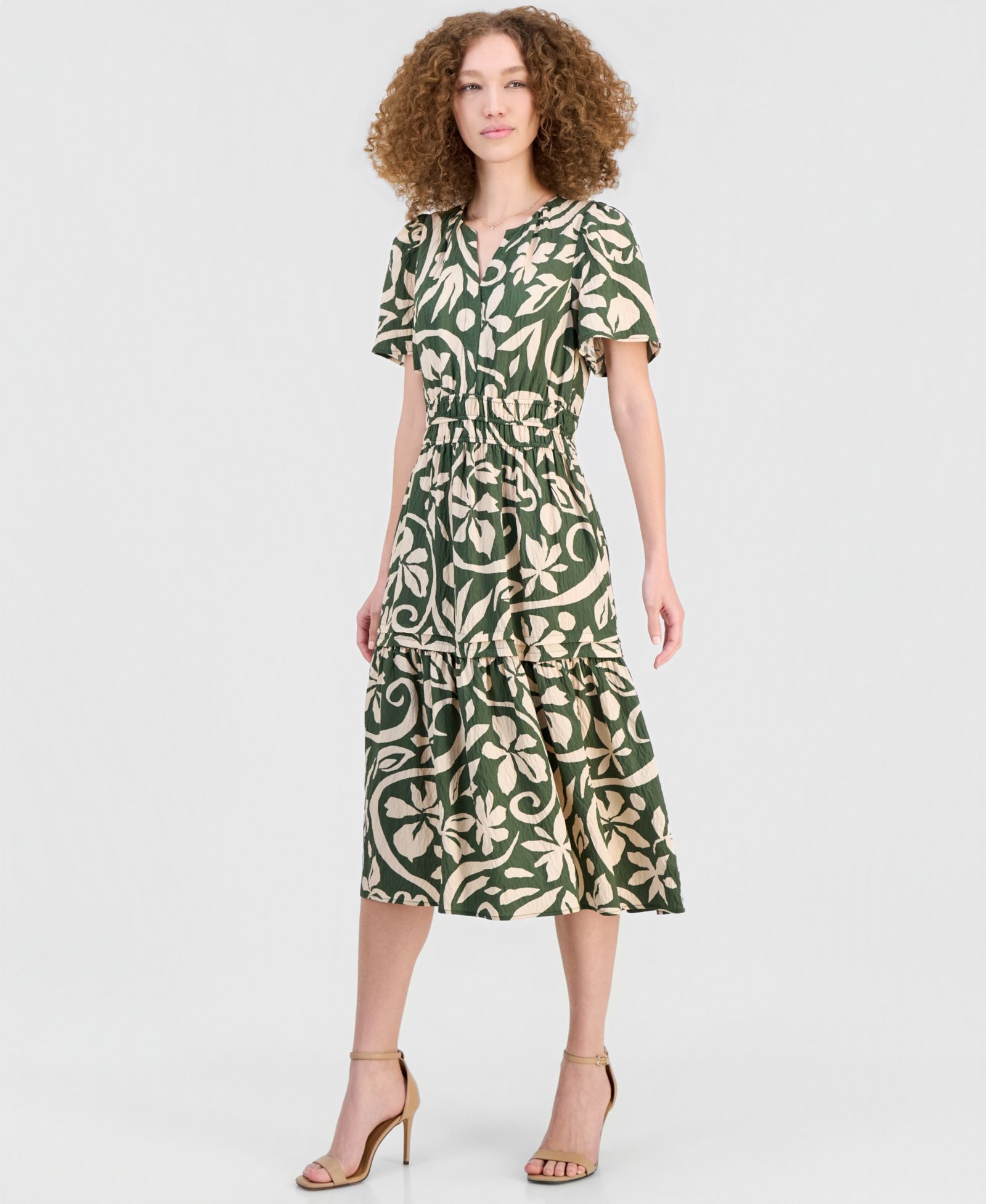 Платье Robbie Bee Women's Elastic-Waist Tiered Midi