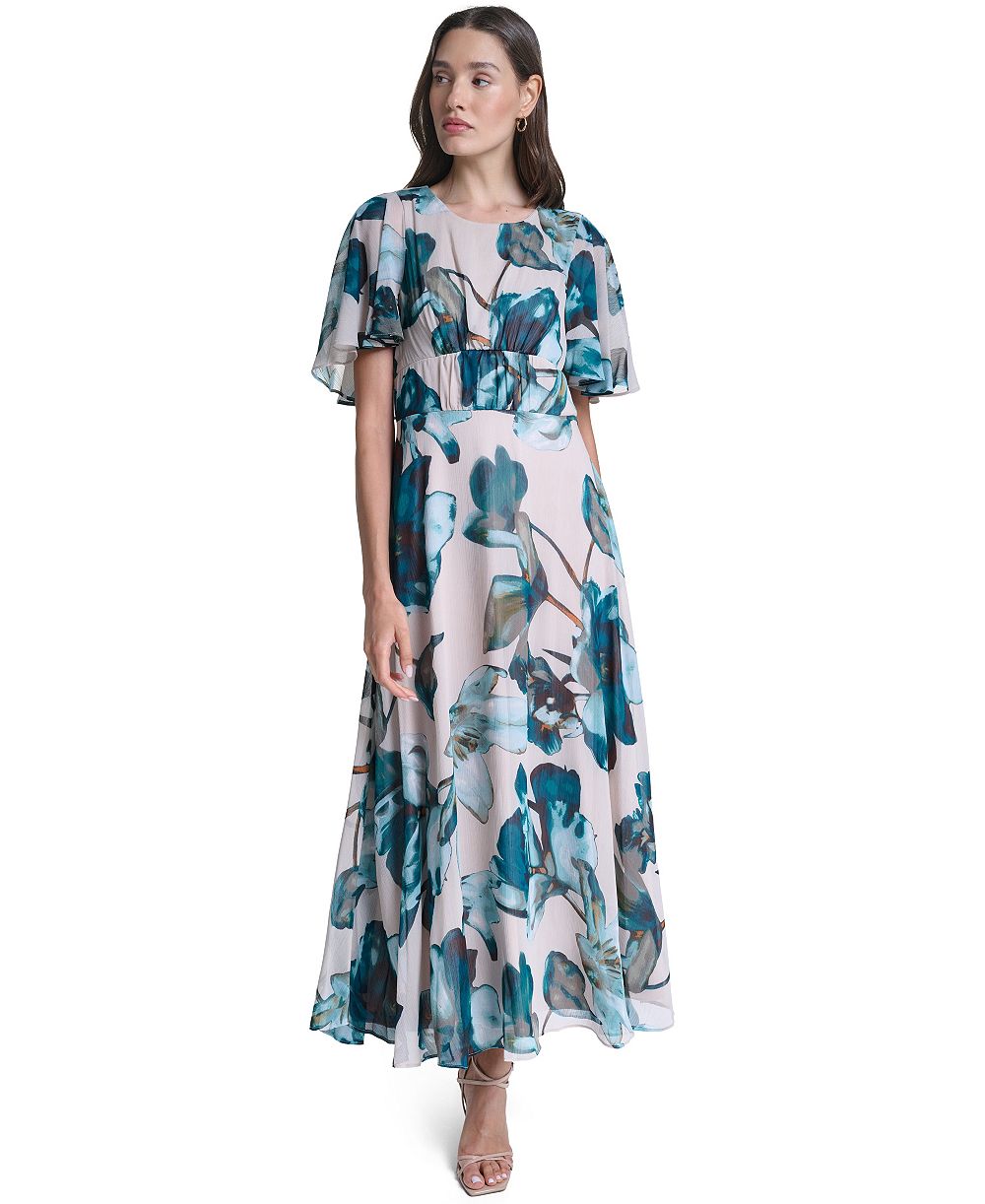 Calvin Klein Women's Floral Flutter-Sleeve A-Line Dress
