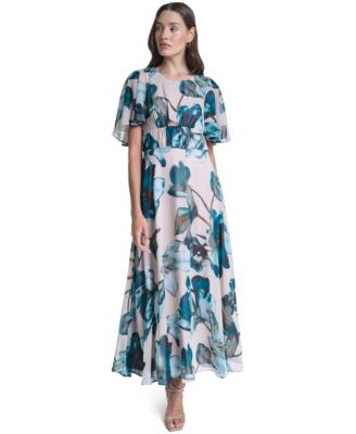 Calvin Klein Women's Floral Flutter-Sleeve A-Line Dress