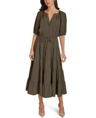 Calvin Klein V-Neck Elastic Waistband Midi Dress