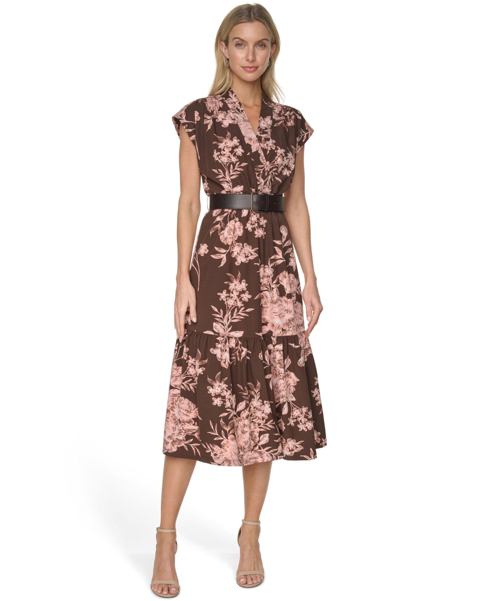 Calvin Klein Women’s V-Neck Belted Midi Dress