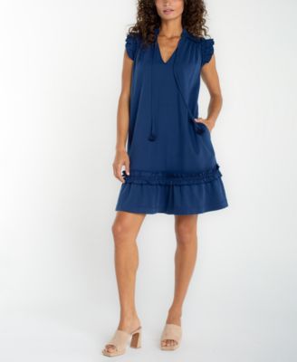 Liverpool Los Angeles Petite V-Neck Ruffled Dress