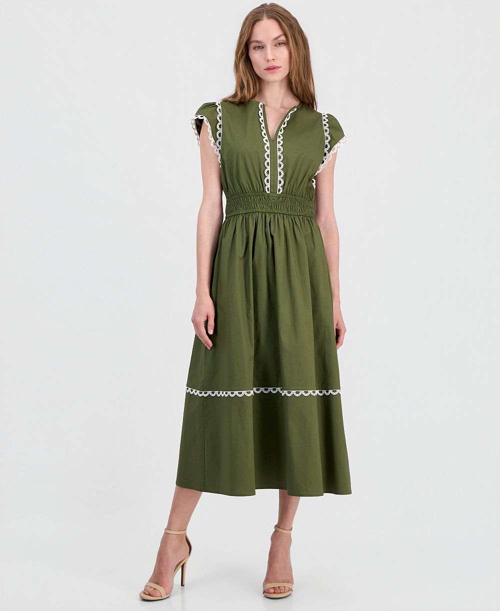 Платье Anne Klein Women's Cotton-Blend Poplin Midi