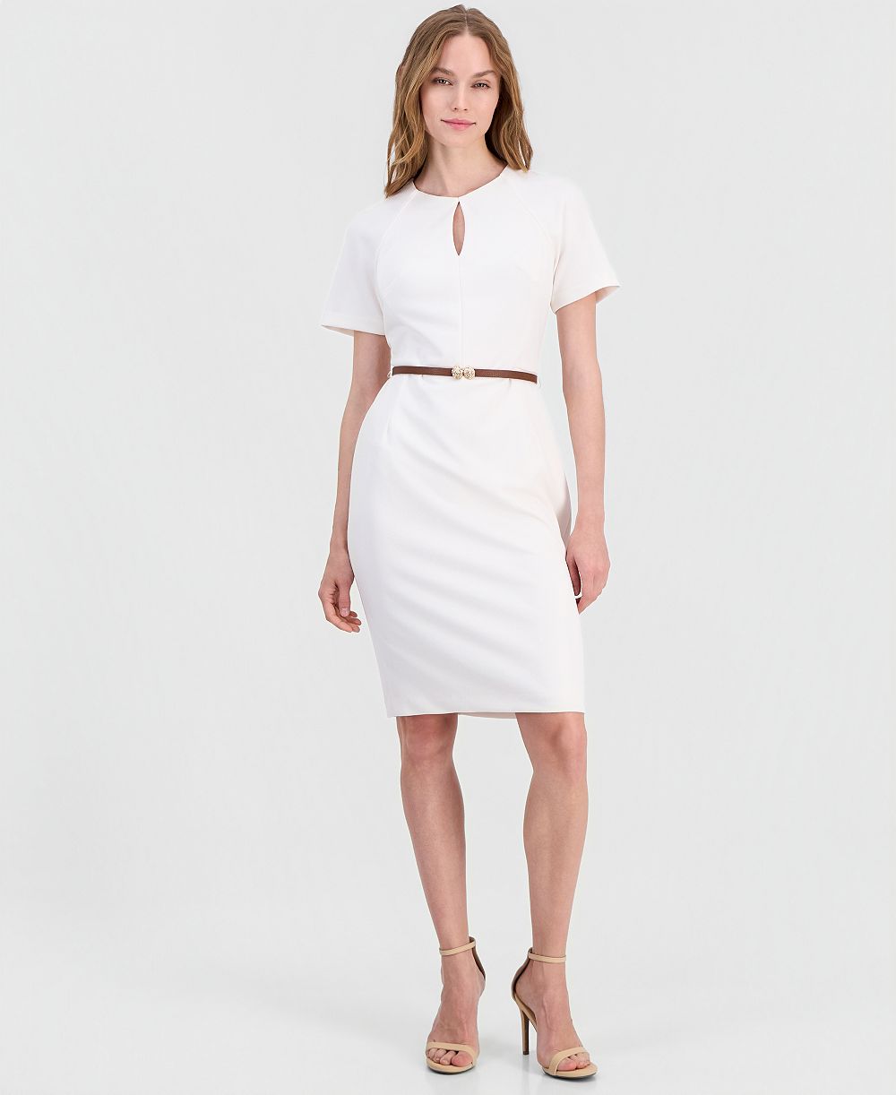 Anne Klein Women's Belted Scuba Crepe Sheath Dress