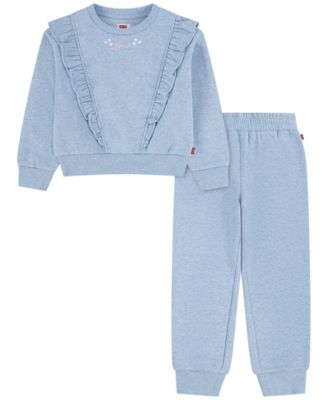 Levi's Girls' 2T-6X Ruffled Crewneck Sweatshirt and Jogger Pants, 2-Piece Set