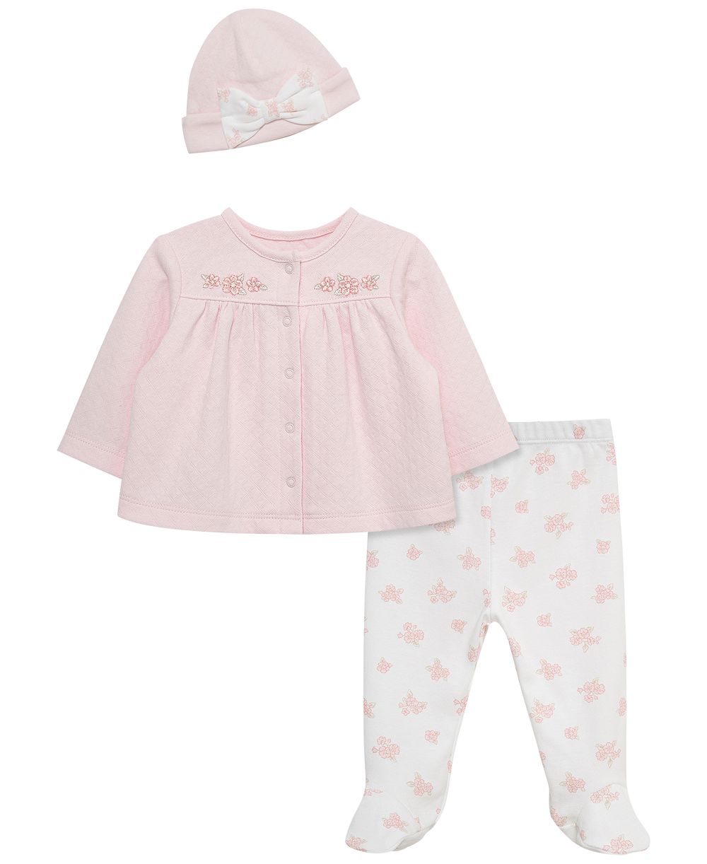 Детский набор Little Me Baby Girls' Cotton 3-Piece Set (кардиган, брюки, шапка)