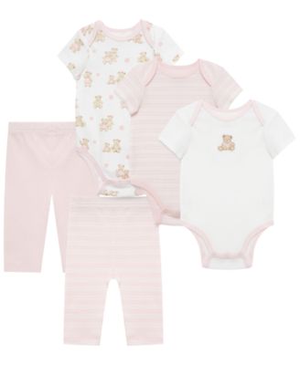 Little Me Baby Girls' Cotton Short-Sleeve Bodysuit and Pants, 5-Piece Set
