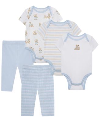 Little Me Baby Boys' Cotton Short-Sleeve Bodysuit and Pants, 5-Piece Set