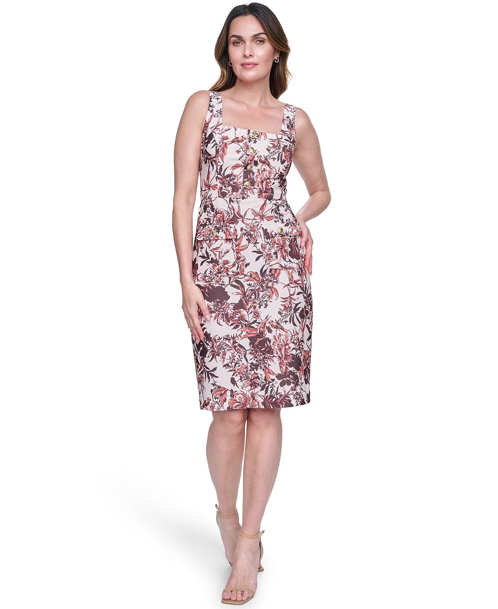 Eliza J Women's Sleeveless Square Neck Button-Down Sheath Dress