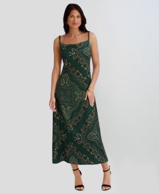 Siena Women's Printed Cowl Neck Satin Midi Dress