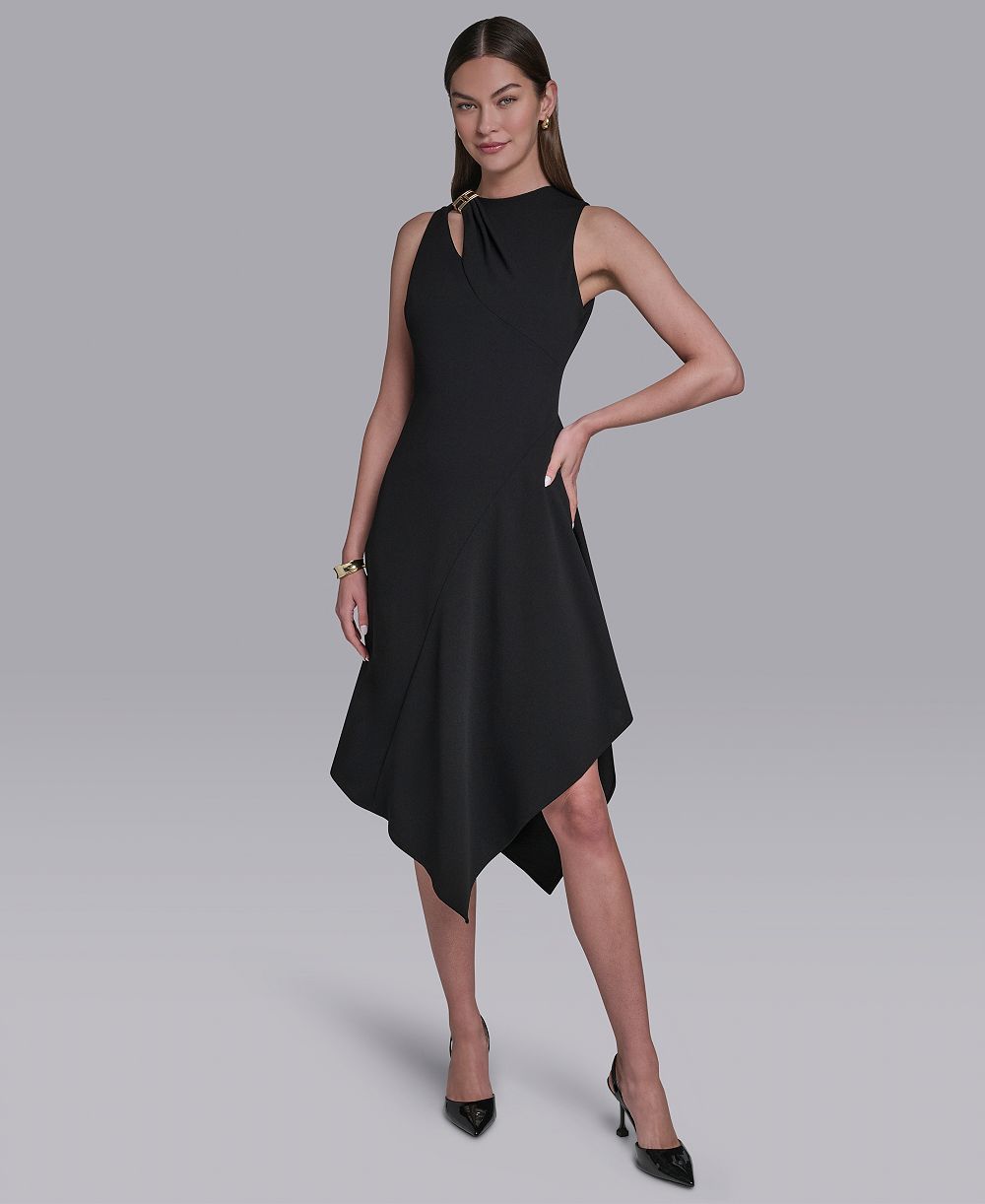 Halston Женское миди-платье с асимметричным подолом и прорезями