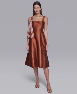 Halston Women's Sleeveless Detachable Scarf Detail Midi Dress