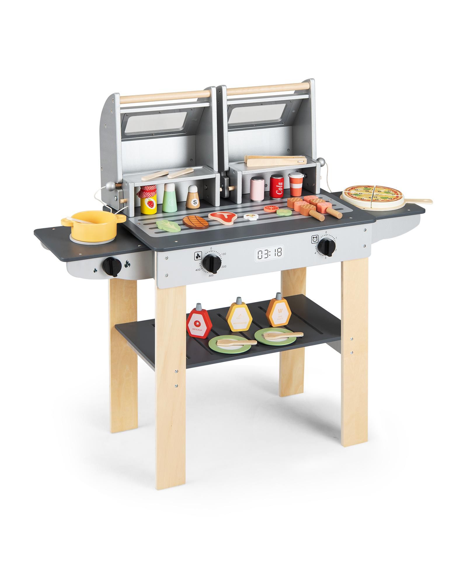 игровой набор Slickblue Wooden Kids Grill BBQ с едой и аксессуарами