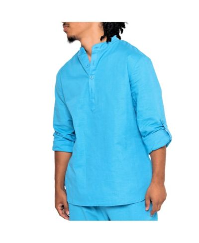 Dai Moda Men's Barry Linen Nehru Collar Shirt