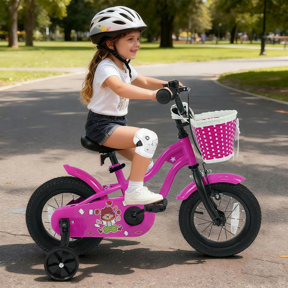 Slickblue Kids Ride On 14" Bike with Training Wheels, Adjustable Seat, Ages 3-5