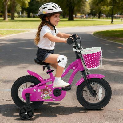 Slickblue Kids Ride On 14" Bike with Training Wheels, Adjustable Seat, Ages 3-5
