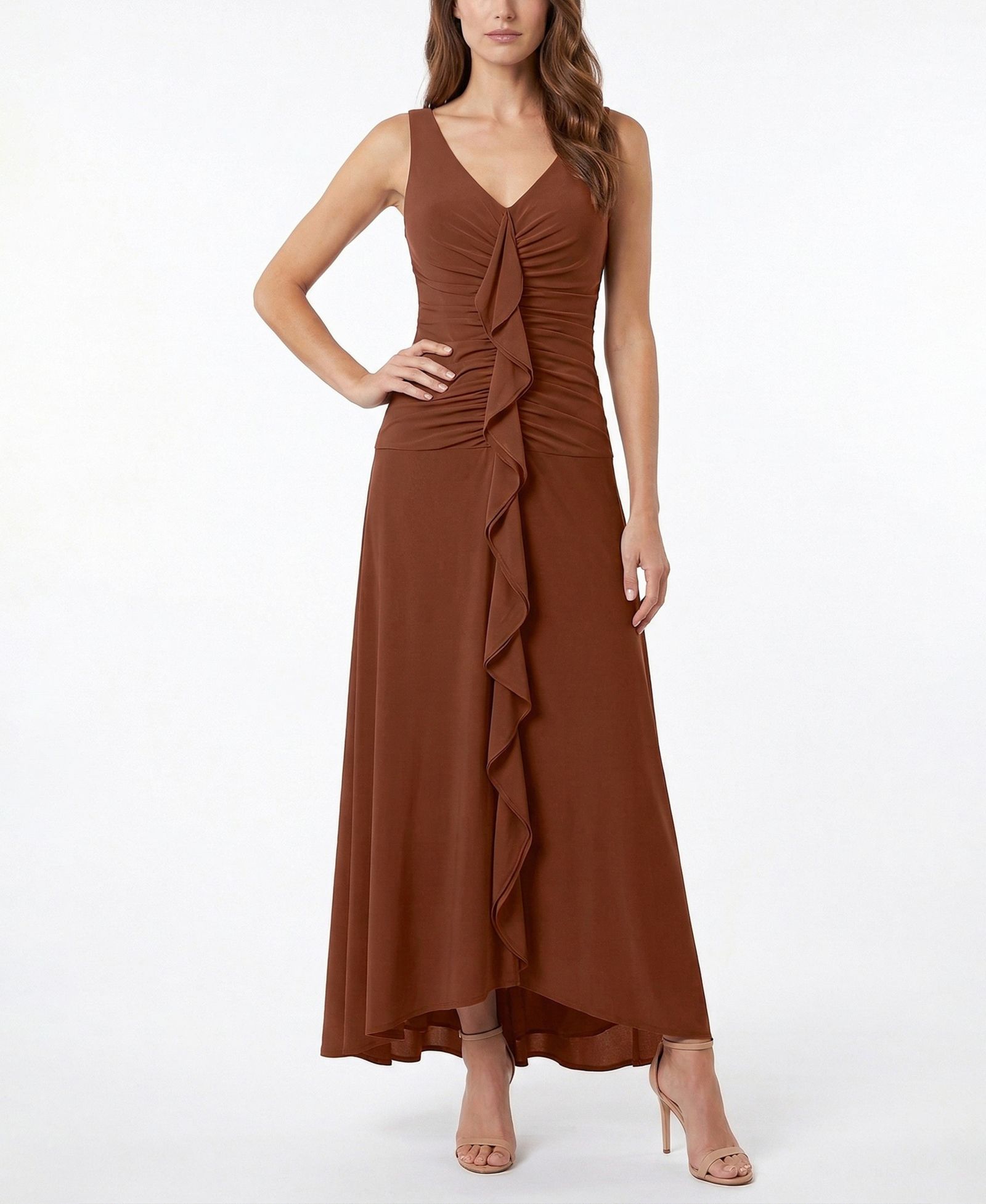 Taylor Women's V-Neck Sleeveless Ruffle Front Dress