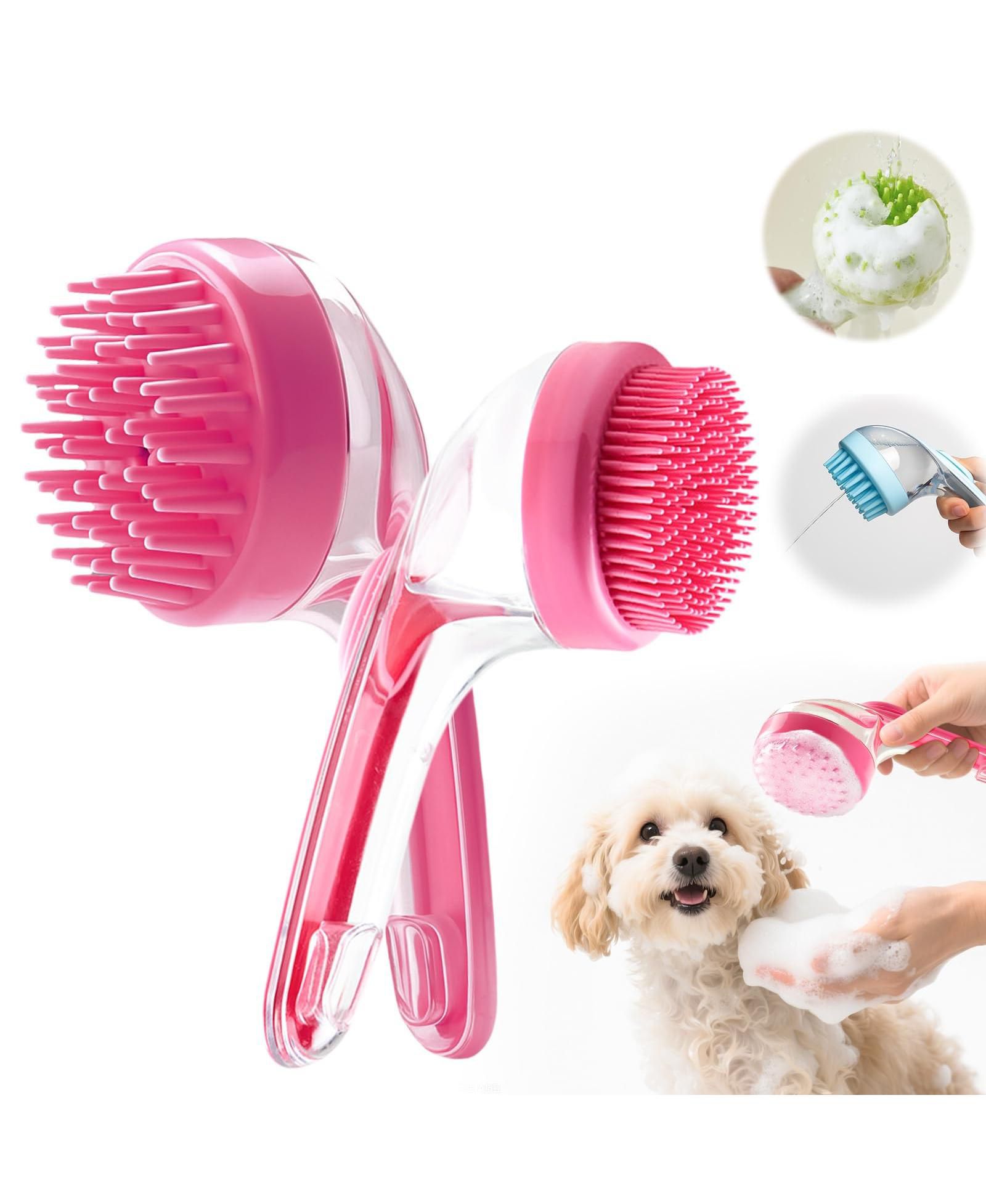 ARONKL 2pcs Pet Bath Brush With Shampoo Dispenser Massage For Dogs Cats Easy Washing Short Long Hair Coarse Fine Teeth