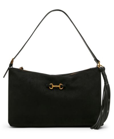 Anne Klein Faux Suede Large Horse Bit Shoulder Handbag