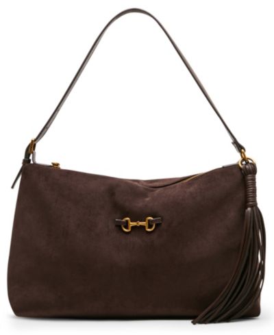 Anne Klein Faux Suede Large Horse Bit Shoulder Handbag
