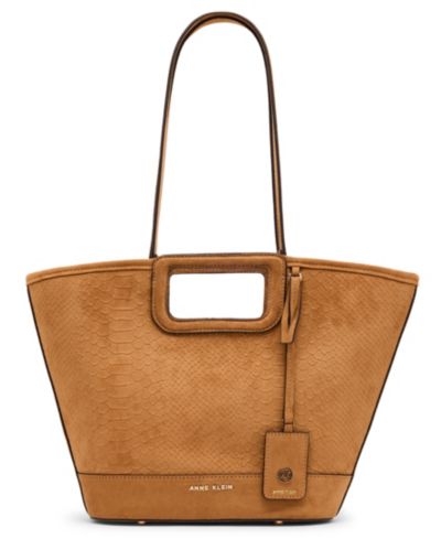 Anne Klein Textured Faux Suede Small Cut Out Handle Tote Handbag
