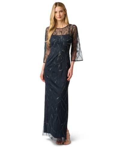 Adrianna Papell Women's Bead Mesh Illusion Boat Neck Gown