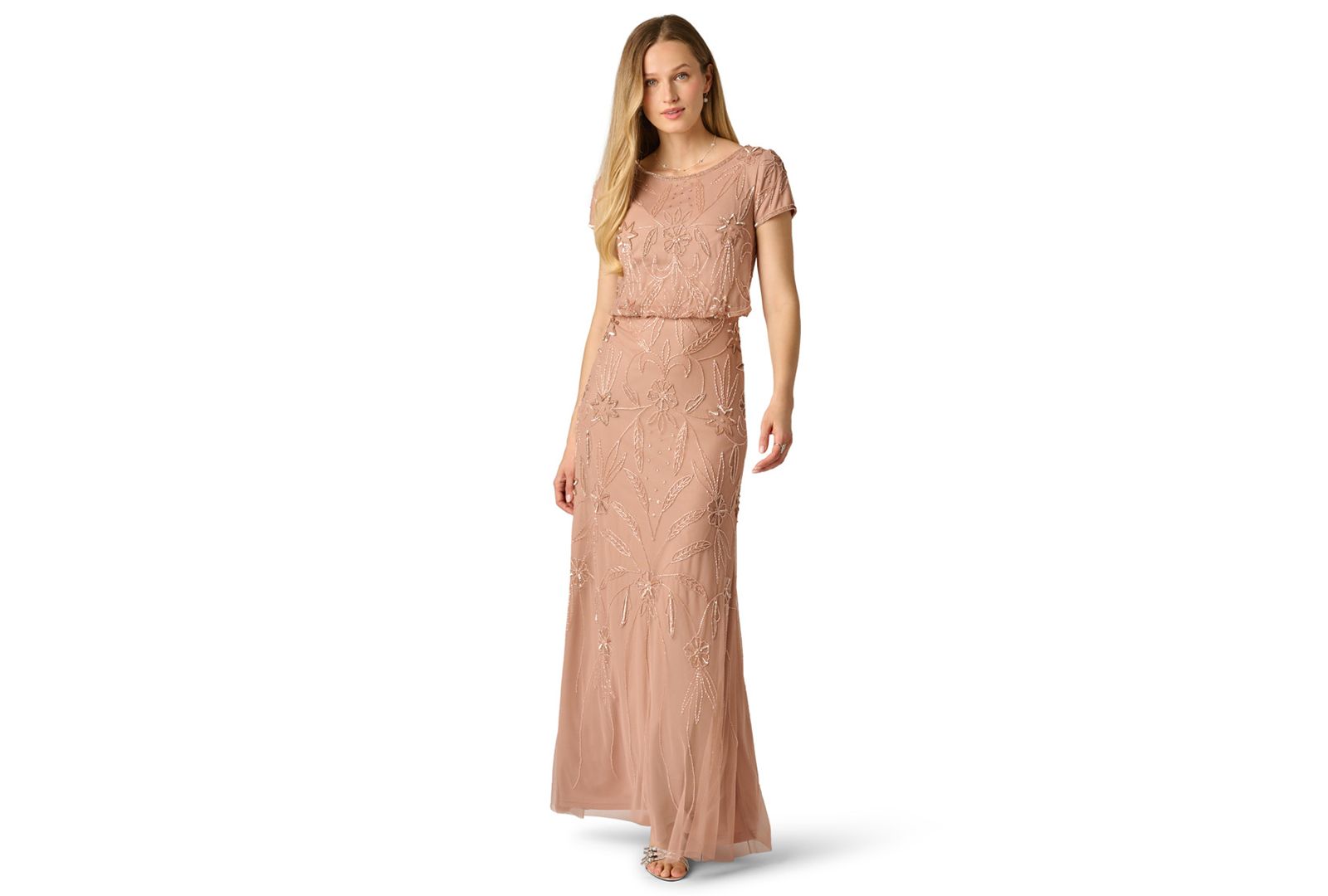 Женское вечернее платье Adrianna Papell Beaded Blouson Boat Neck