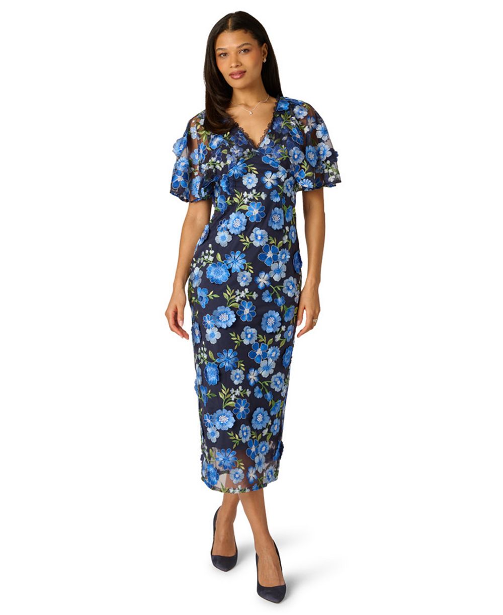 Adrianna Papell Women's Embroidered Dolman-Sleeve V-Neck Dress