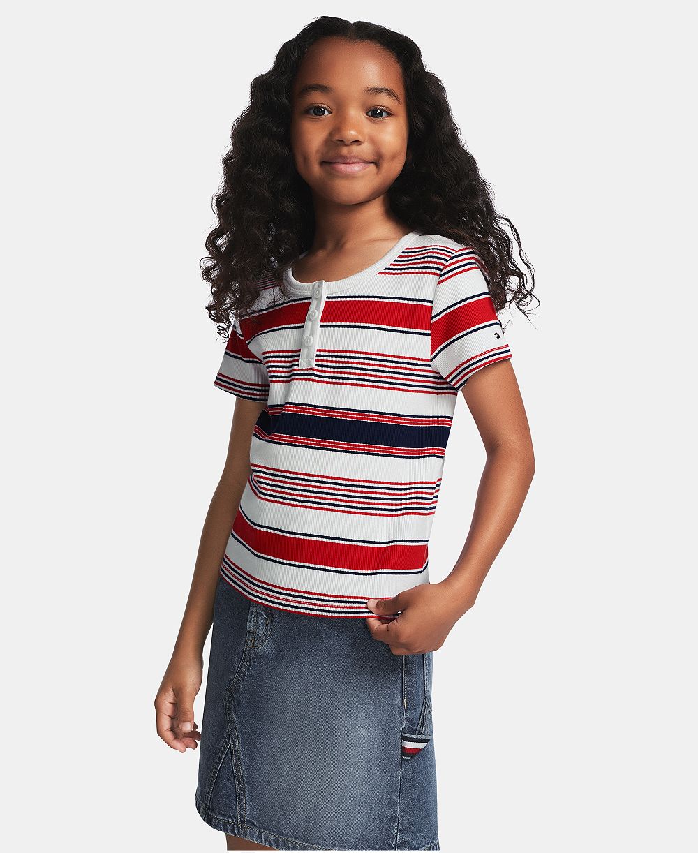 Tommy Hilfiger Girls' 7-16 Striped Ribbed Short-Sleeve Top