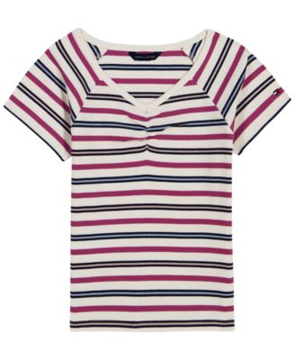 Детский топ Tommy Hilfiger Striped Ribbed V-Neck Short-Sleeve 7-16