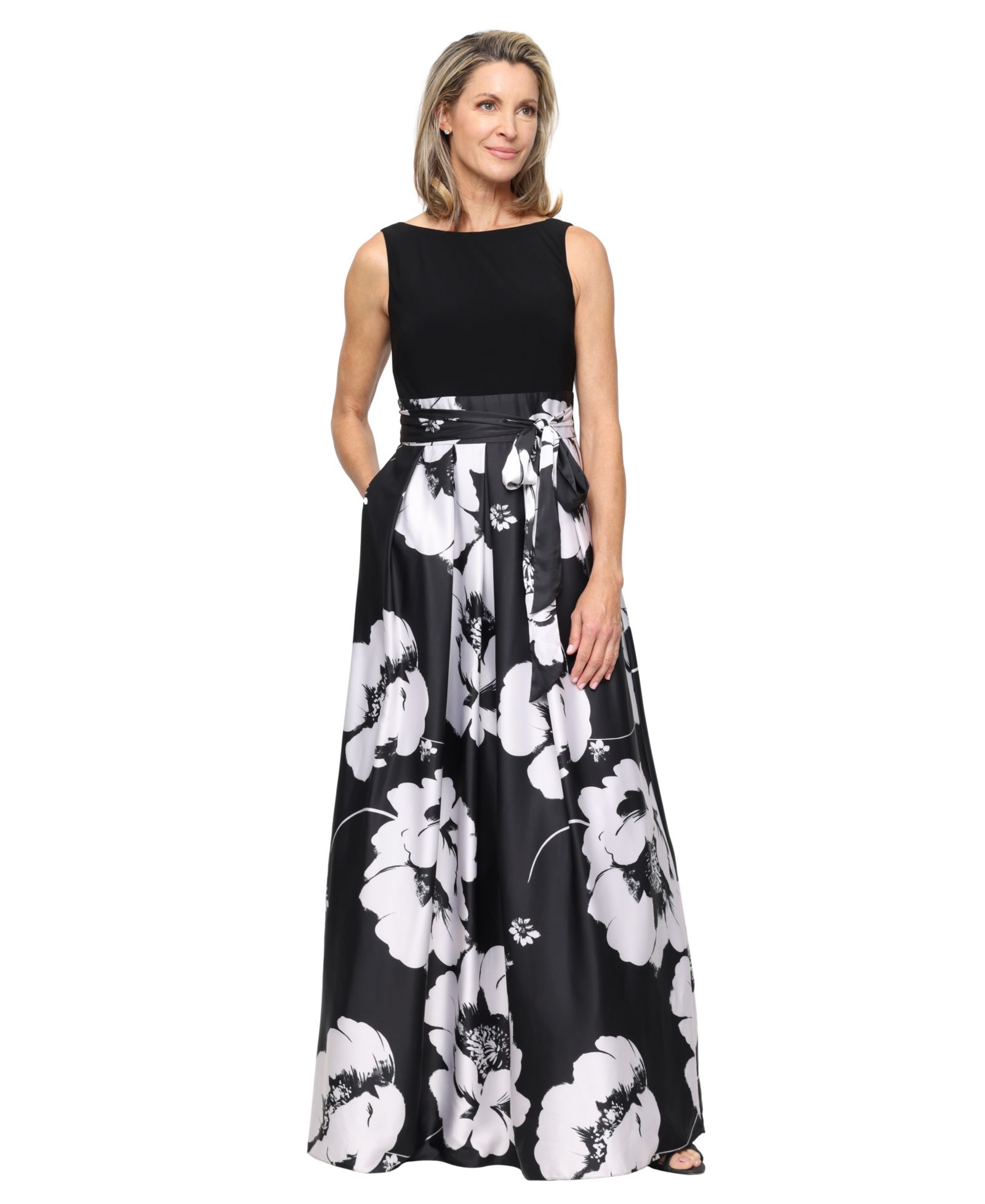 SL Fashions Petite Boat Neck Sleeveless Ball Gown