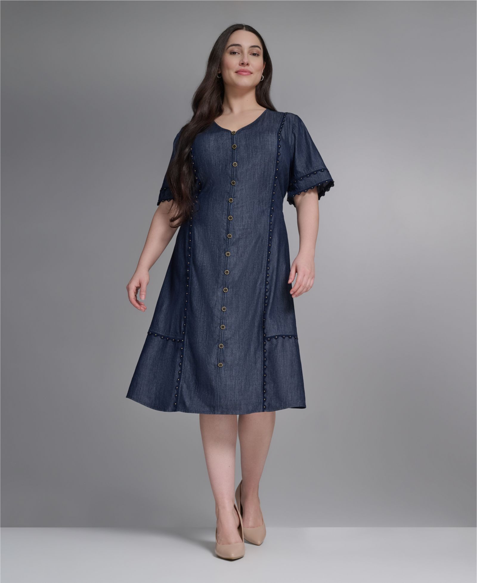 Платье Plus Size Rayon-Blend Chambray V-Neck