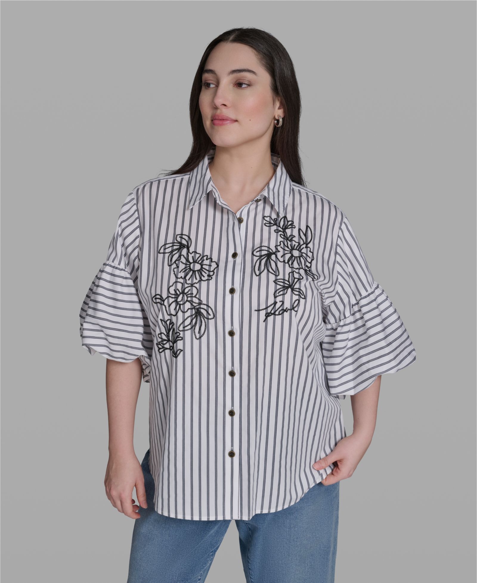 KARL LAGERFELD PARIS Plus Size Хлопковая рубашка с воротником