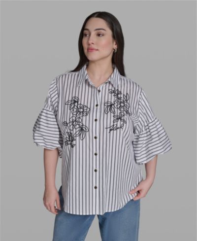 KARL LAGERFELD PARIS Plus Size Cotton Collared Shirt