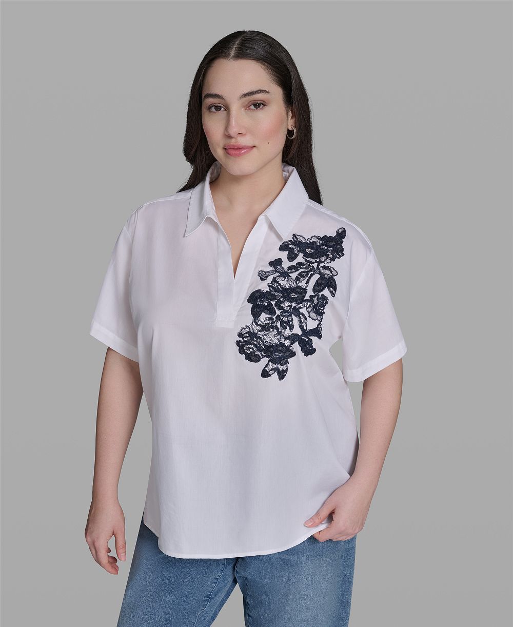 KARL LAGERFELD PARIS Plus Size Cotton Short-Sleeve Top
