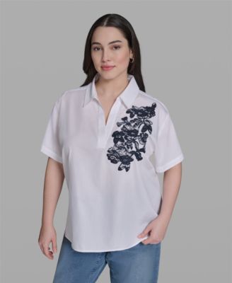 KARL LAGERFELD PARIS хлопковый топ с коротким рукавом Plus Size