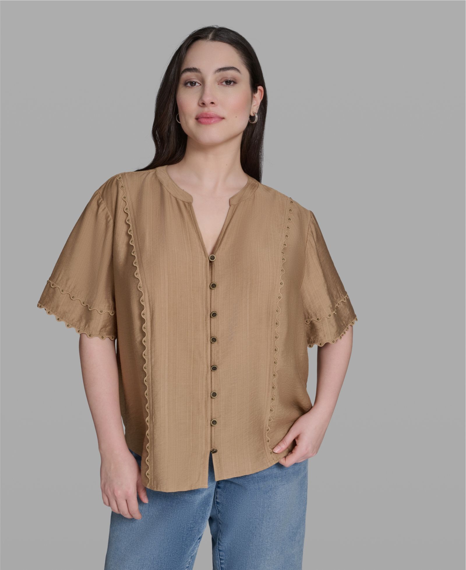 KARL LAGERFELD PARIS Plus Size Rayon-Blend V-Neck Top