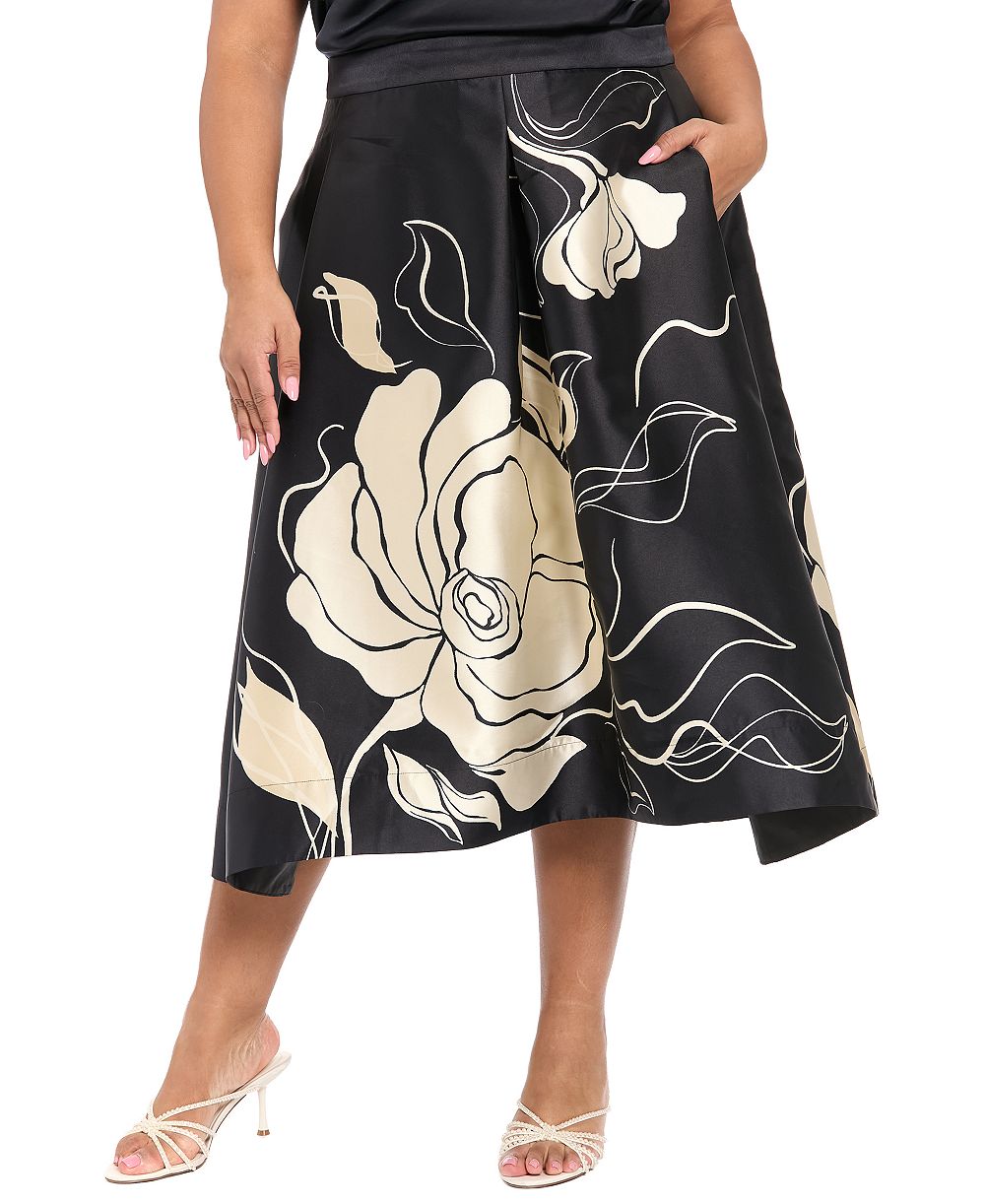 Muse Plus Size Pleated High-Low Midi Skirt