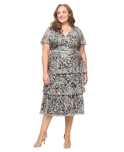 SL Fashions Plus Size Printed V-Neck Midi Dress