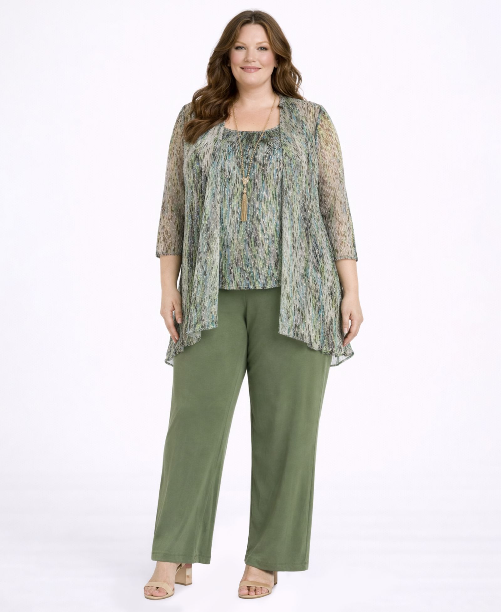 R & M Richards Plus Size Tank Top, Jacket, and Pants, 3-Piece Set