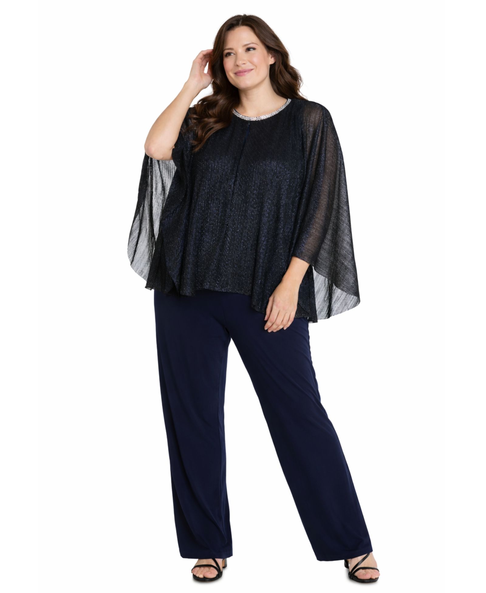 R & M Richards Plus Size комплект из топа с воротником-стойкой и брюк, 2 части