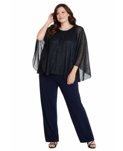 R & M Richards Plus Size комплект из топа с воротником-стойкой и брюк, 2 части