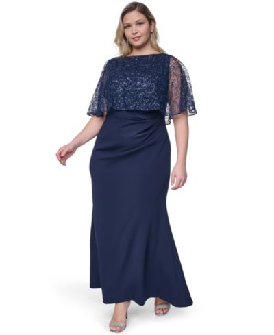 Jessica Howard Plus Size Capelet Boat Neck Gown