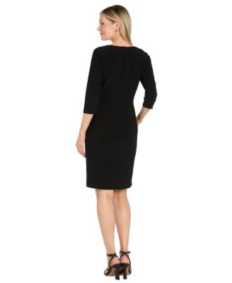 R & M Richards Petite Boat Neck Buckle Sheath Dress