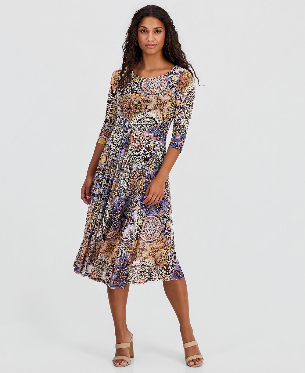Robbie Bee Petite Tie-Front 3/4-Sleeve Midi Dress