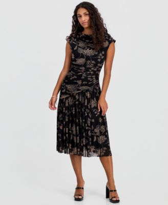 Robbie Bee Petite Printed Side-Ruched Midi Dress